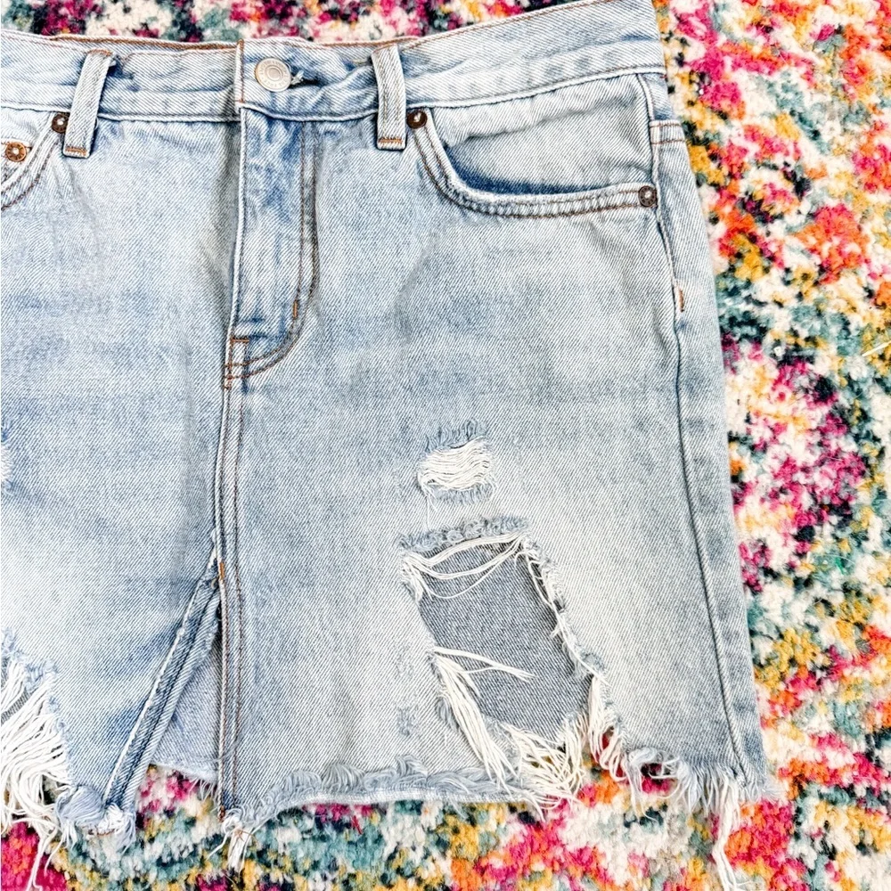 Free People Relaxed Destroyed Denim Mini Skirt - Picture 8 of 10